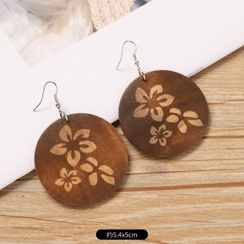 Wholesale Retro wooden exaggerated earrings Chinese ethnic style