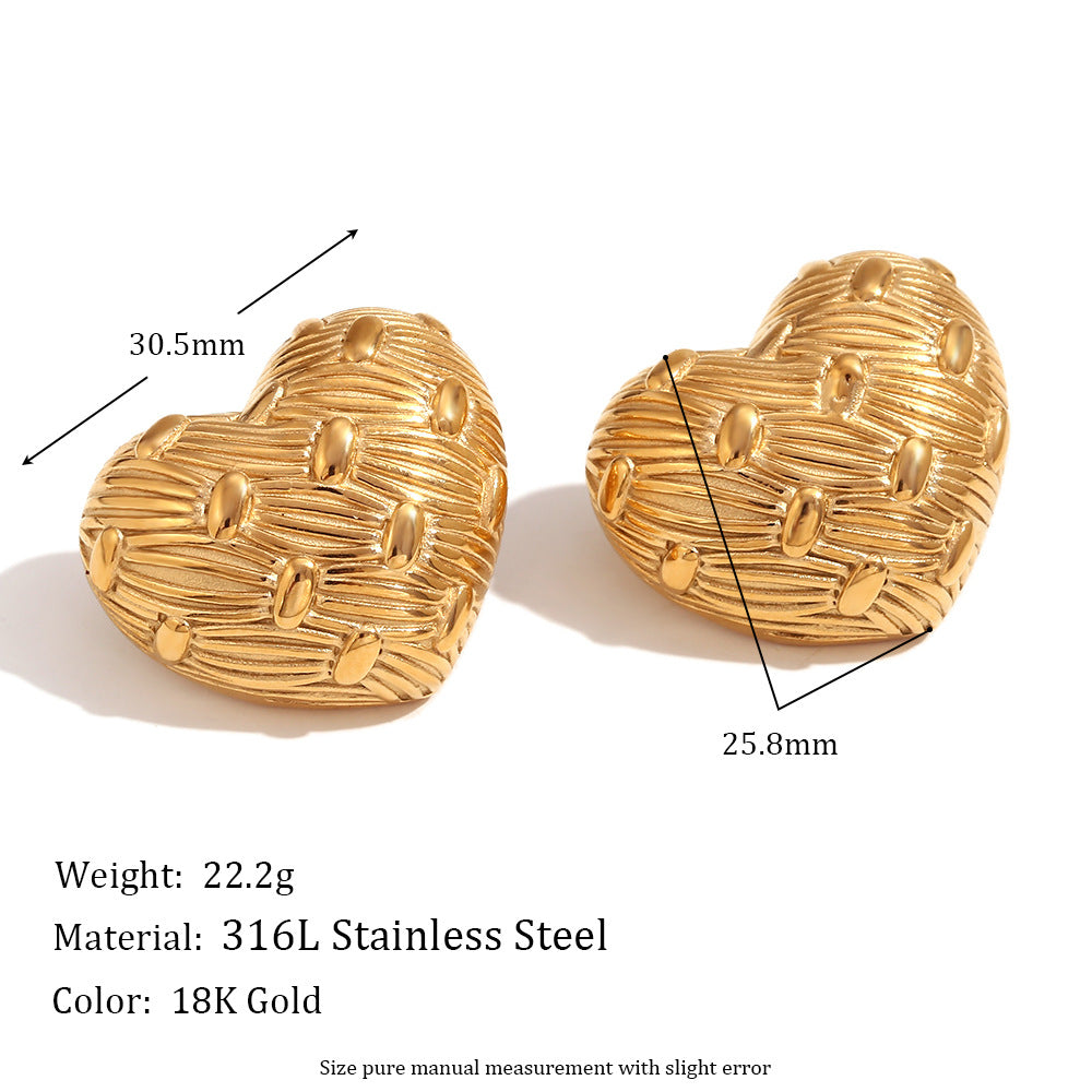Wholesale Gold micro-inlaid geometric hollow crescent Stainless Steel Earrings