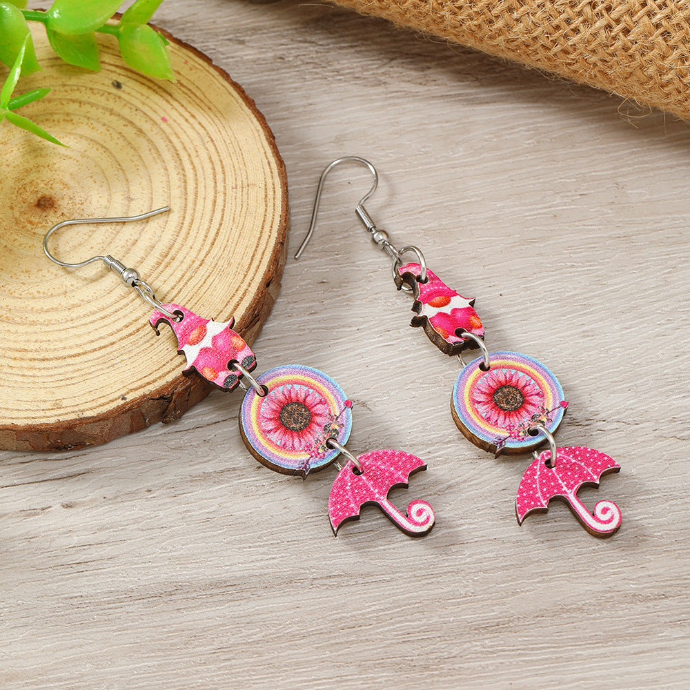 Wholesale Valentine's Day Printed Umbrella Arrow Target Wooden Earrings