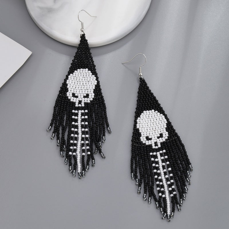 Wholesale Halloween Creative Skull Ghost Handmade Rice Bead Tassel Earrings