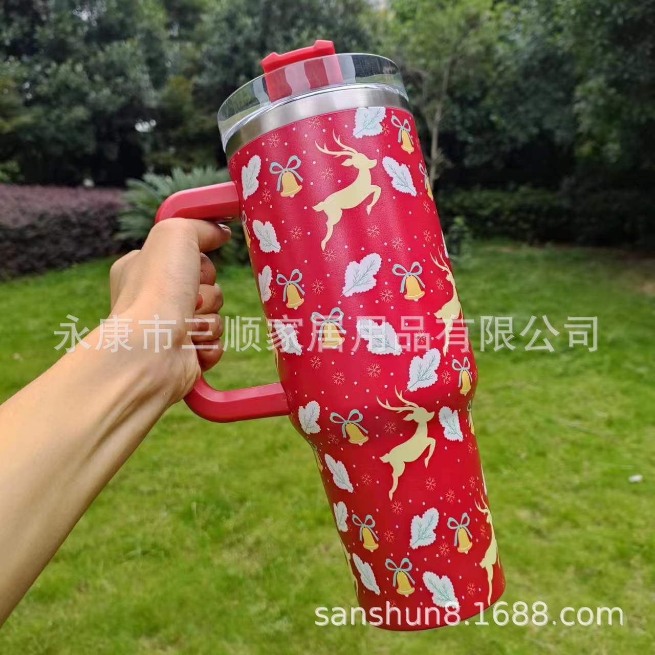 Wholesale 40oz Christmas handle car thermos cup with straw to keep cold Tumbler ice cup