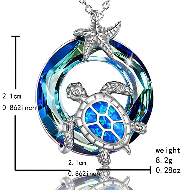 Wholesale  pendant round turtle starfish glass crystal necklace turtle clavicle chain
