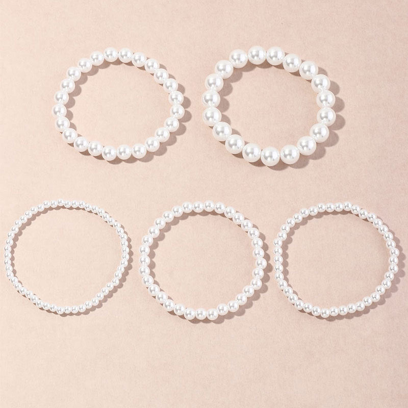 Wholesale Imitation Pearl Beaded Elastic Cord Bracelet
