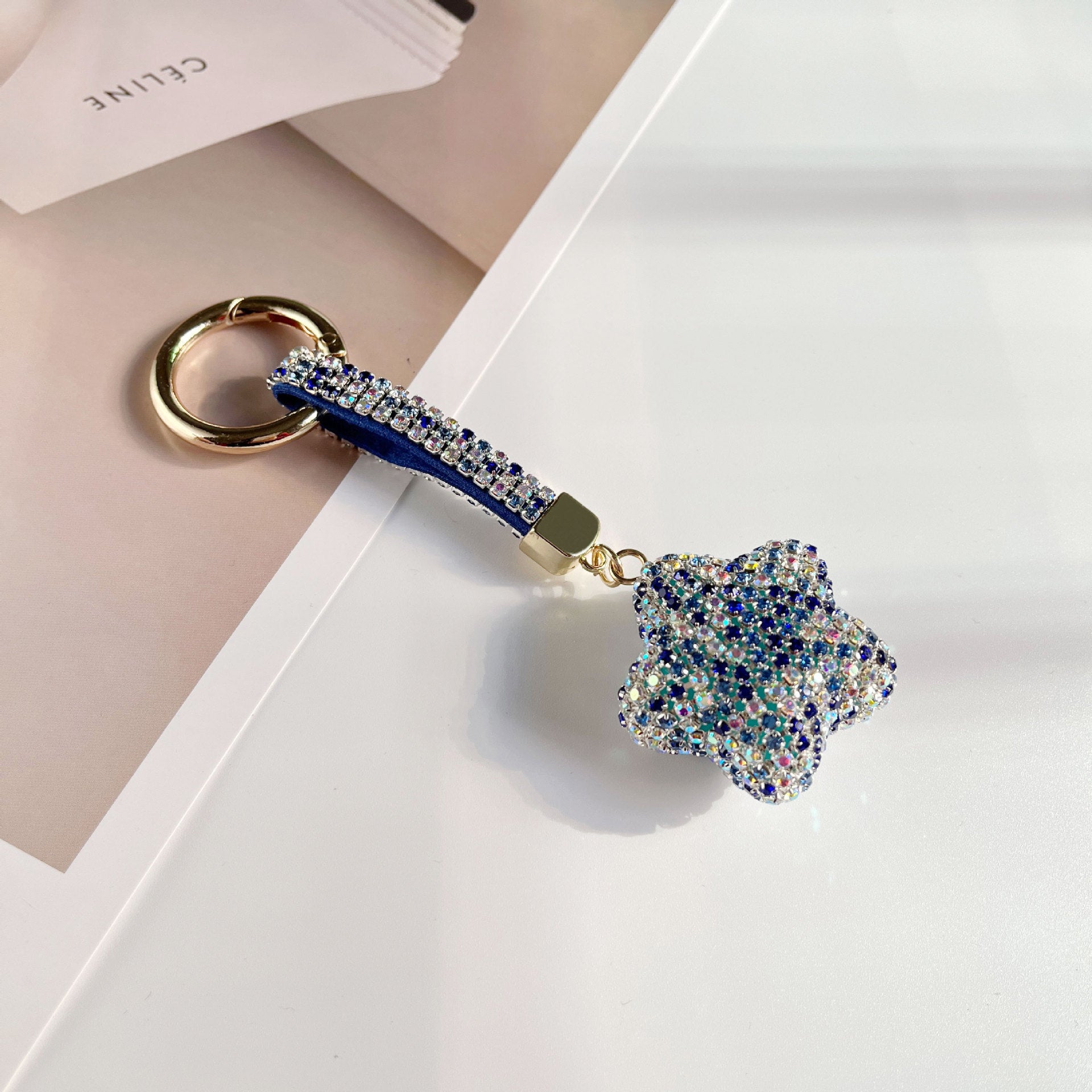 Wholesale Full Set Diamond Five Pointed Star Keychains