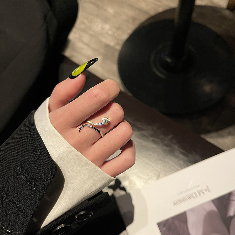 Wholesale Winding Snake Ring Women's Super Flash Micro Zircon Opening Adjustable Ring Cold Wind Niche Design Ring