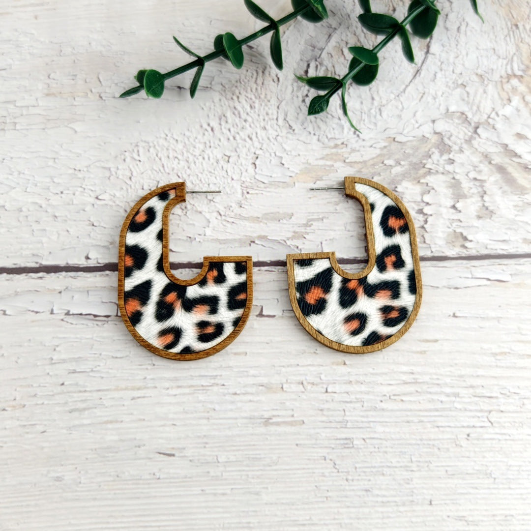 Wholesale Wooden Cut Double-layer Skin Leopard Print Exaggerated Retro Personality Grape String Earrings