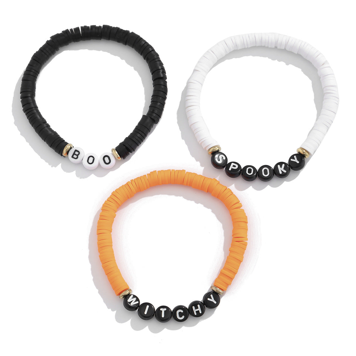Wholesale Halloween Soft Clay Elastic Dark Style Pumpkin Head Letter Bracelet