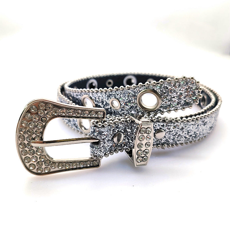 Wholesale Y2k Rhinestone Belt Pin Buckle Porous American Retro Super Flash Belt
