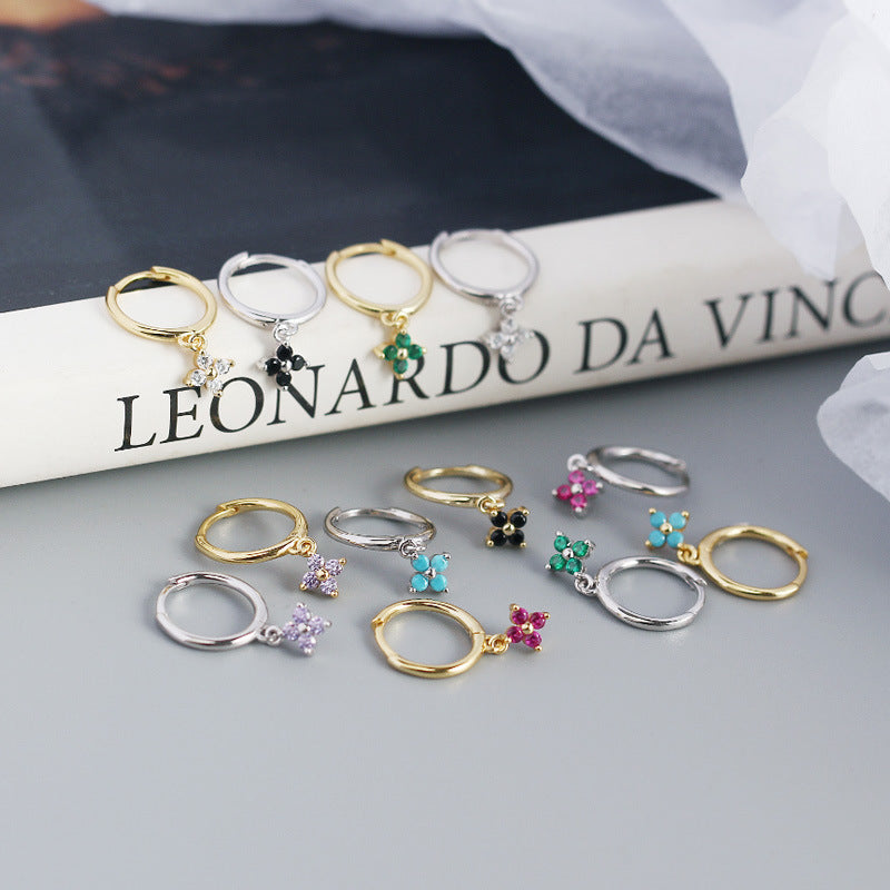 Wholesale French Style S925 Sterling Silver Geometric Diamond Floral Silver Earrings