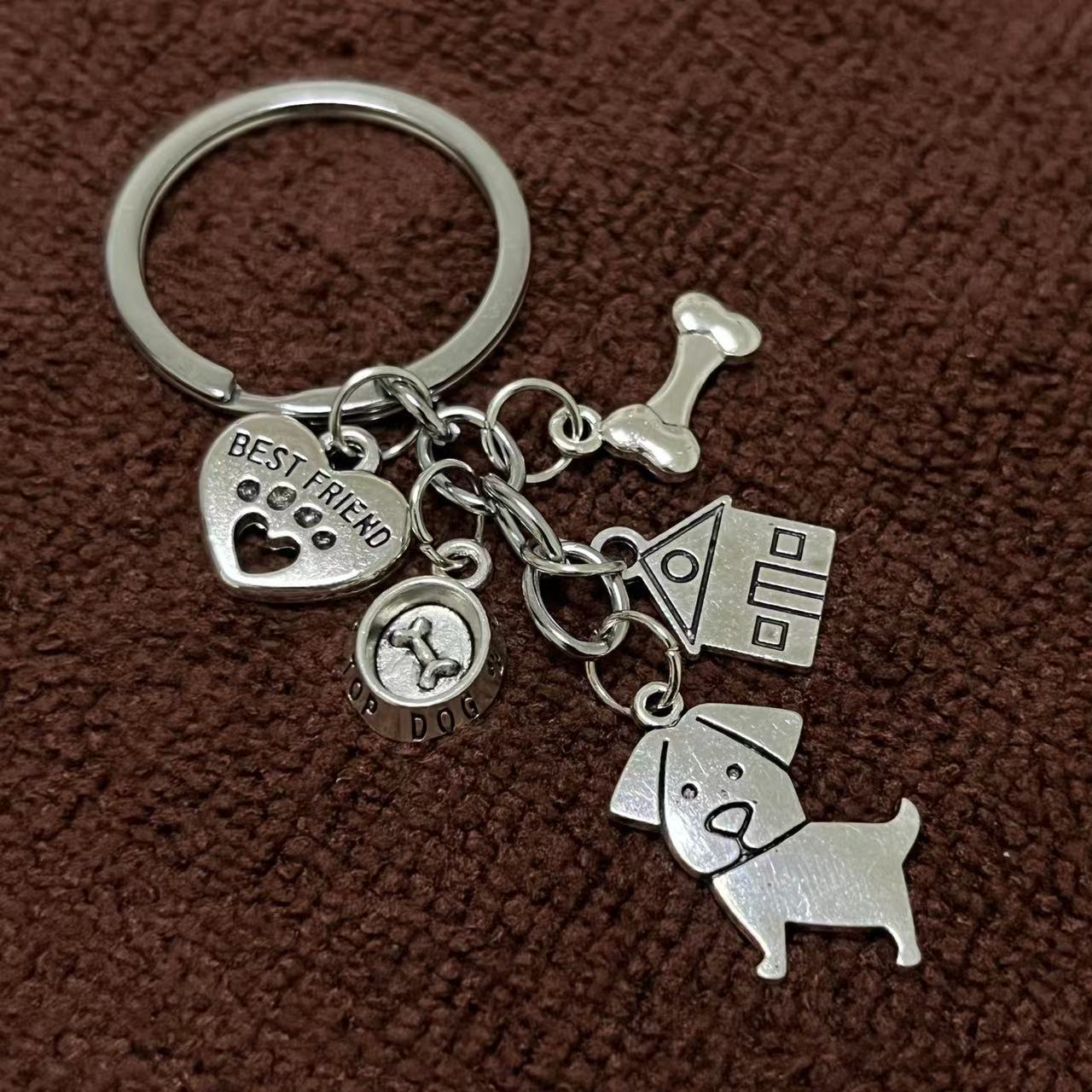 Wholesale Pet Dog Bone Dog Bowl Footprint Heart Kennel Pet Keychain