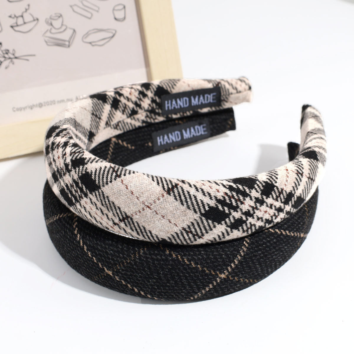 Wholesale Checkered Stripe Simple Sponge Wide Edge Hair Hoops