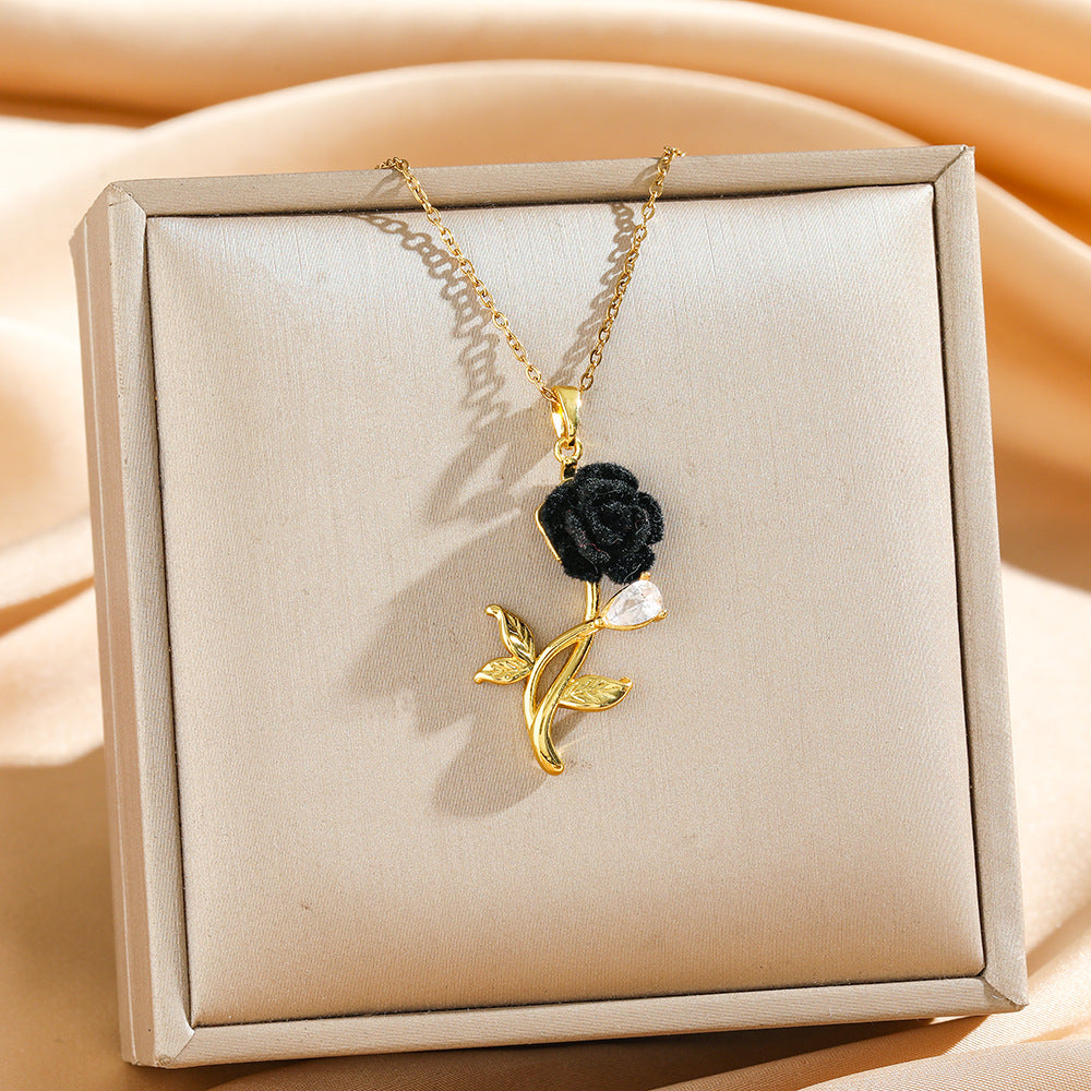 Wholesale  Dark Heart Rose Gothic Wrapped Flower Heart Clavicle Titanium Steel Necklace