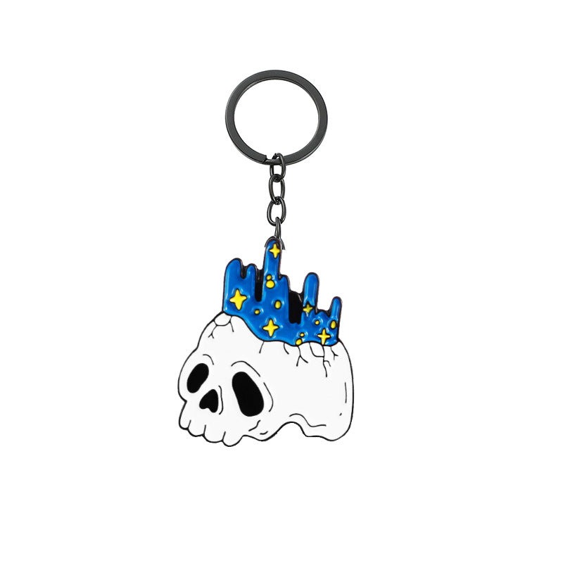 Wholesale 100pcs/pack Cute Shark Series Starry Sky Skull Zinc Alloy Keychain