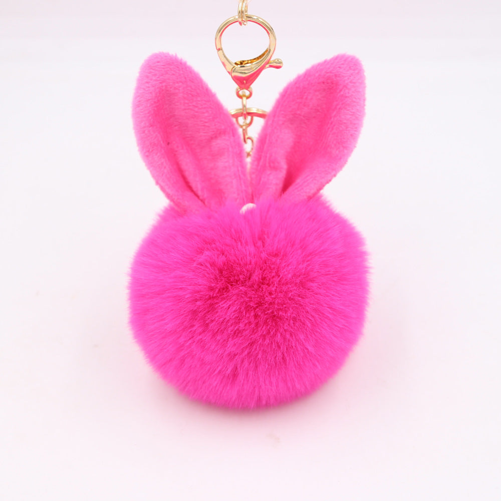 Wholesale Cartoon Rabbit Ear Plush Keychain With Fur Ball Light Blue Pendant Bag Charm And Car Key Accessory