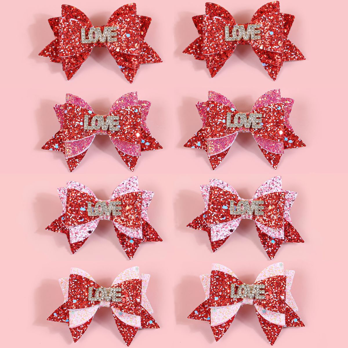 Wholesale Valentine's Day Party Bow Hairpin Children's Scallion Powder Glitter Bow Hair Accessories