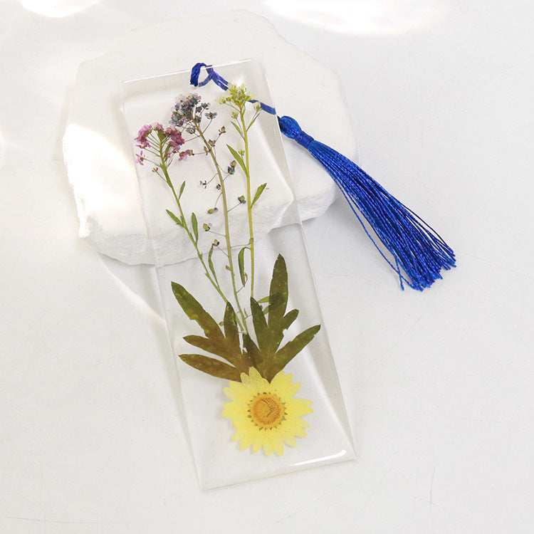 Wholesale 6pcs Everlasting Dried Flower Epoxy Colored Tassel Bookmarks
