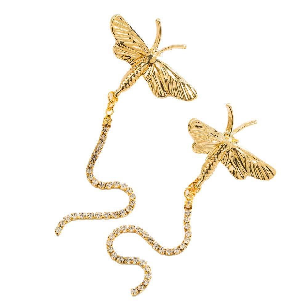 Wholesale Vintage Dragonfly Diamond Tassel Long Earrings