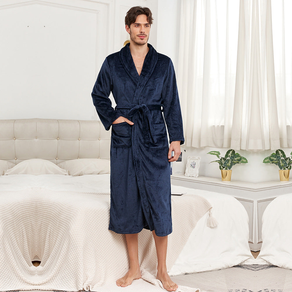 Wholesale Solid Color Large Size Lapel Autumn and Winter Flannel Couple Casual Pajamas