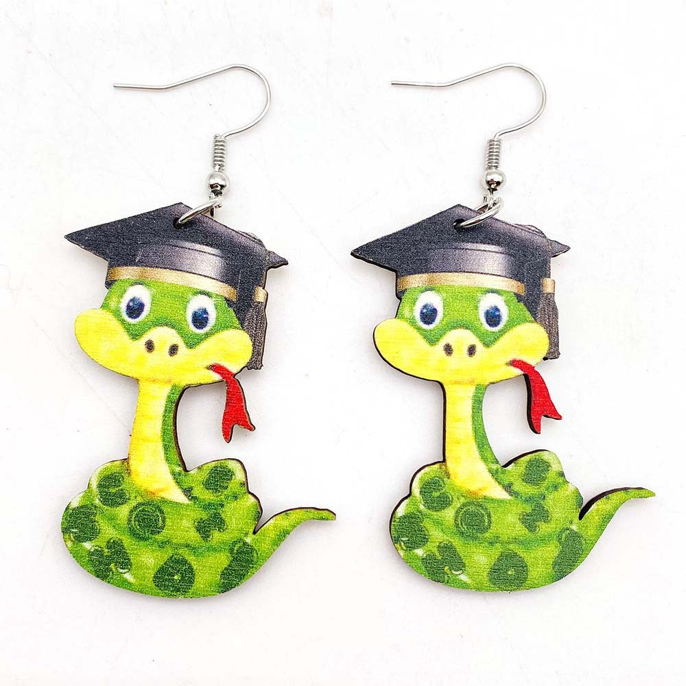 Wholesale Pencil Book Print Wooden Earrings