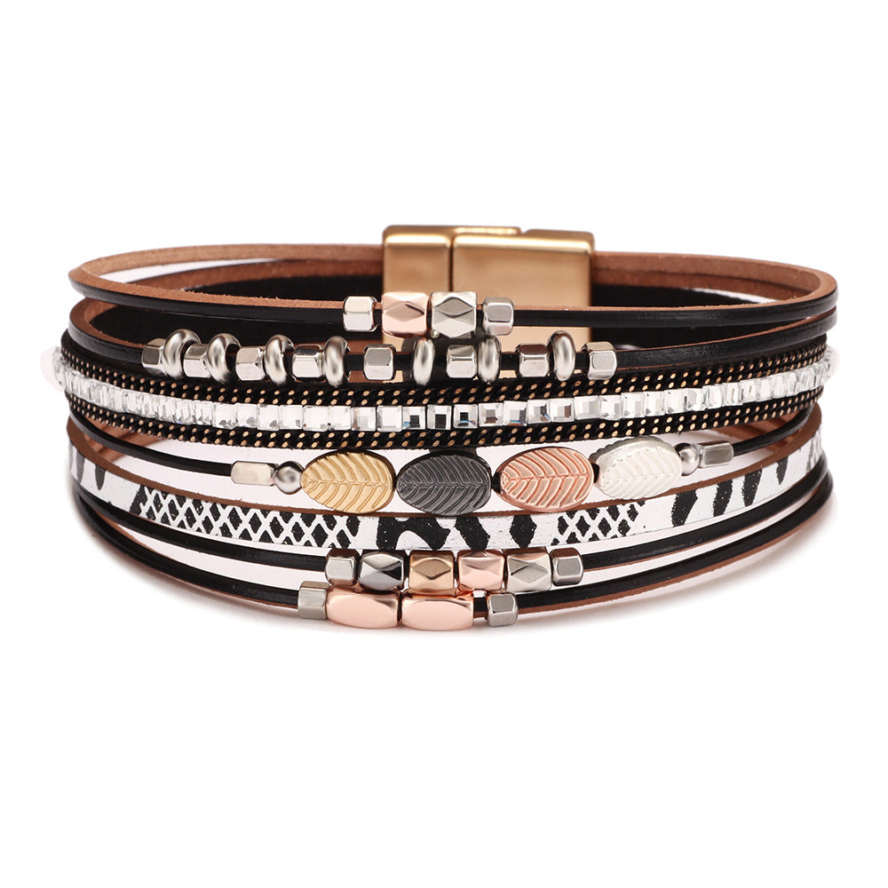 Wholesale Leather Braided Ethnic Style Magnetic Clasp Bracelet