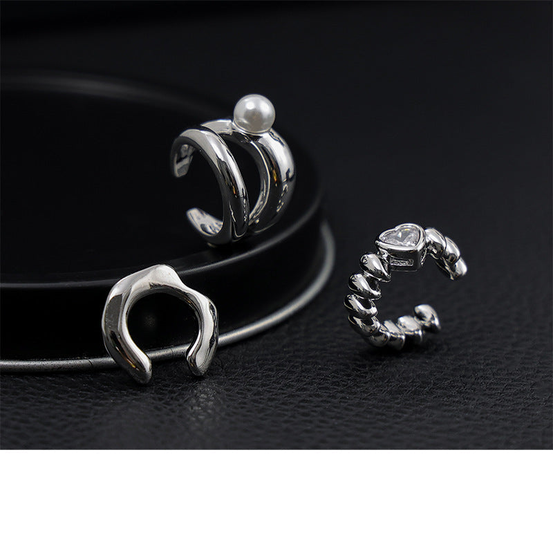 Wholesale Pearl Heart Zircon Decorated Combination Ear Clips