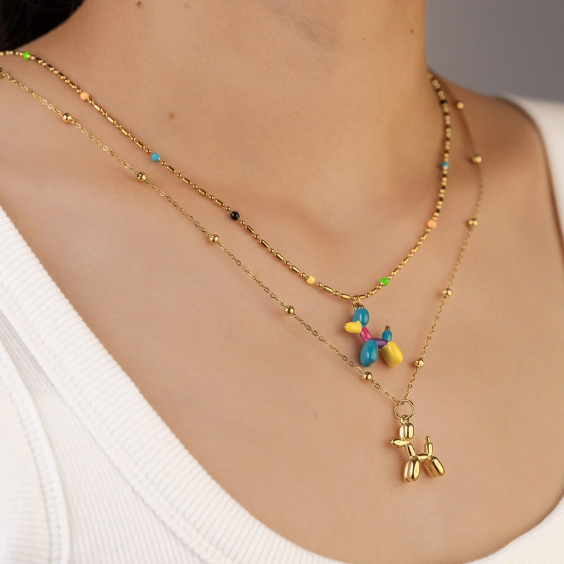 Wholesale colorful oil drop enamel not fade oil painting dog Stainless steel necklace