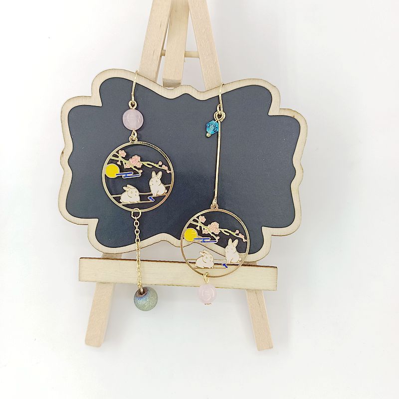 Wholesale Moonlit Cute Rabbit Asymmetric Long Earrings