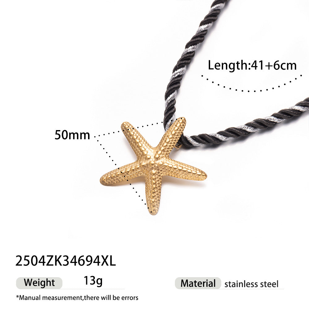 Wholesale Tyna European and American Light Luxury 18K Gold Stainless Steel Conch Sea Star Sun Thick Rope Necklace All-match Cross-border Trendy Jewelry