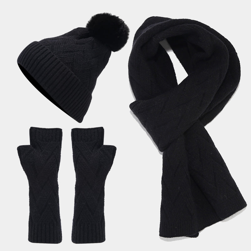 Wholesale Core Spun Yarn Autumn and Winter Outdoor Cold and Warm Hats Scarves Gloves Sets