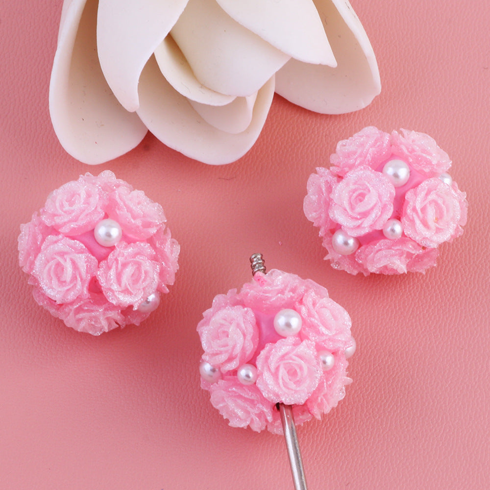 Wholesale 10pcs/pack pearl rose luminous flower ball can wear straight hole beads DIY accessories