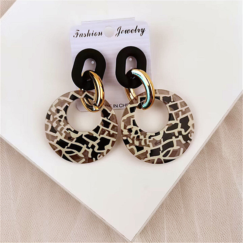 Wholesale Geometric Leopard Print Circle Acrylic Earrings