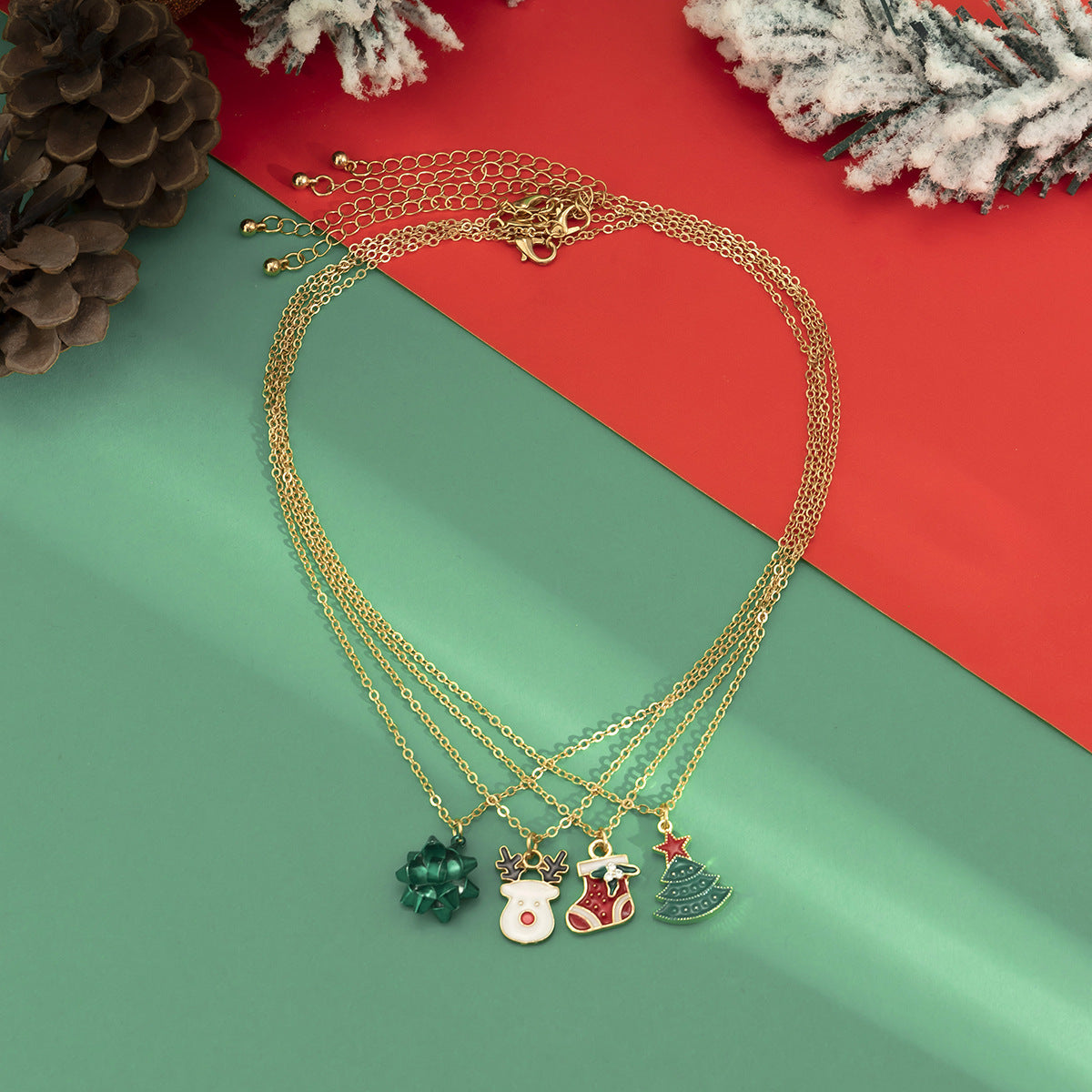 Wholesale Retro Creative Christmas Snowman Pearl Dripping Oil Necklace