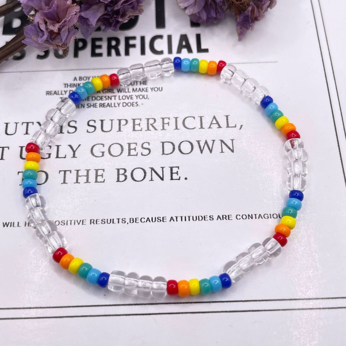 Wholesale Rainbow Glass Rice Bead Bracelet