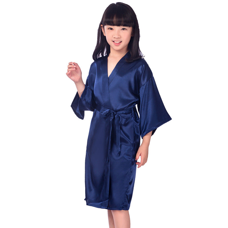 Wholesale Kids V-neck Long Cardigan Bathrobe Casual Nightgown
