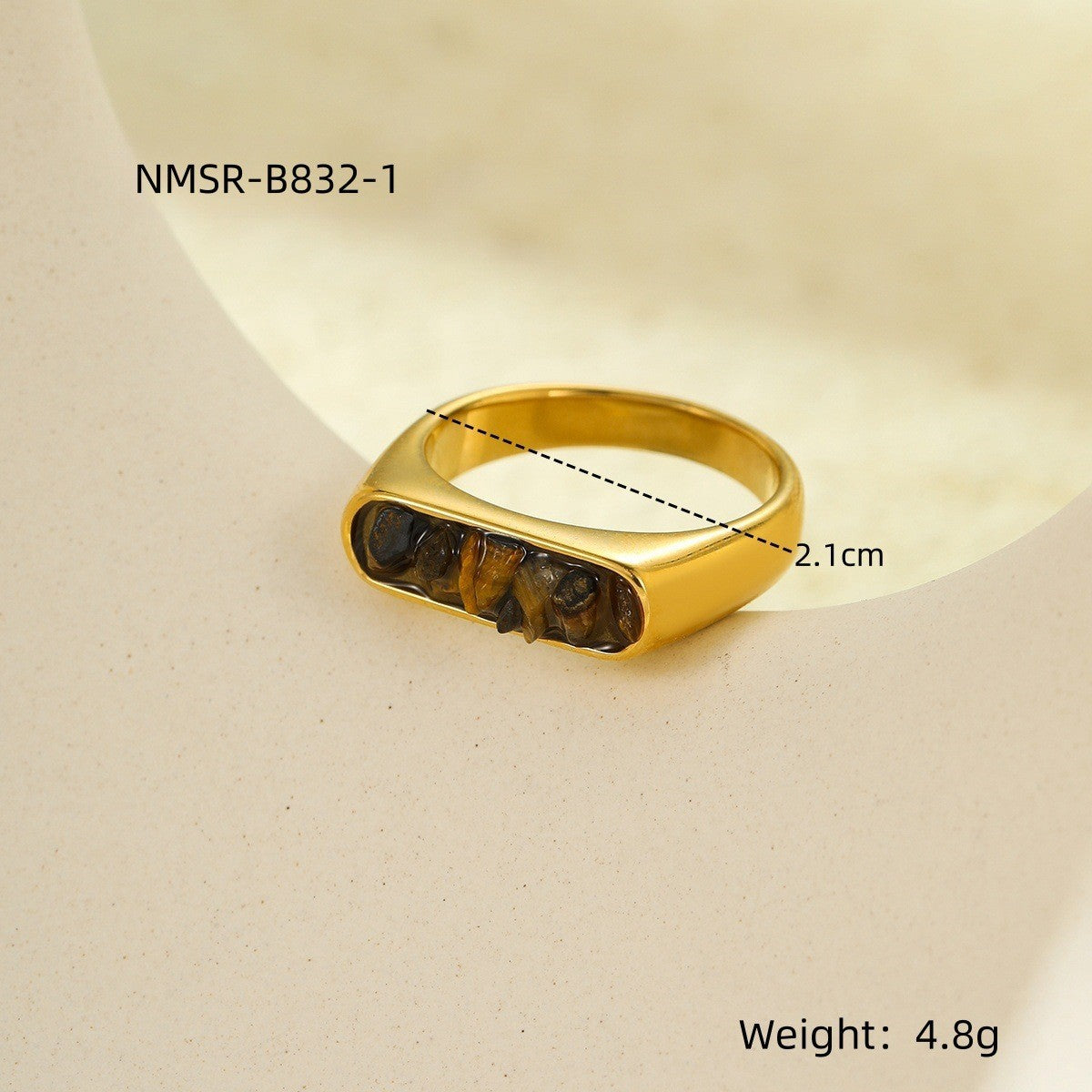 Wholesale Geometric shaped tiger eye stone stainless steel ring