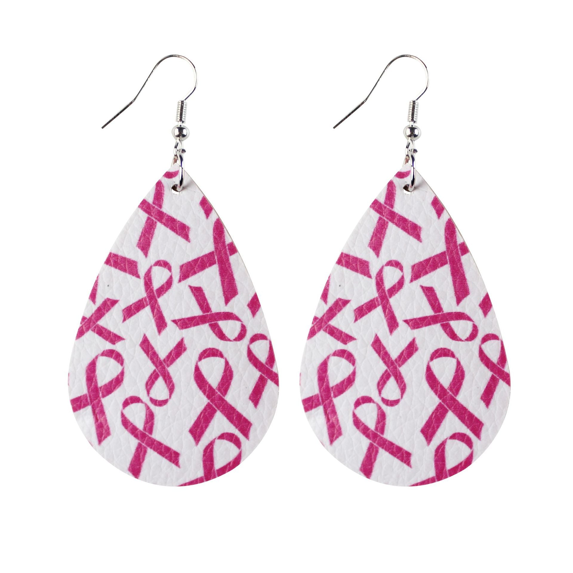 Wholesale  16 Pair Pink Ribbon Faux Leather Drop Earrings Women Breast Pendant Earrings