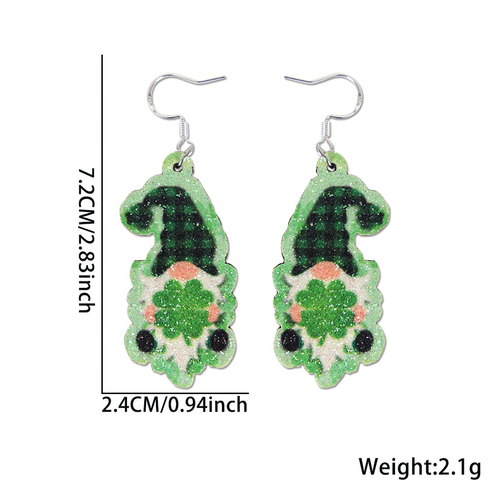 Wholesale St.  Patrick' s Day glitter green shamrock earrings