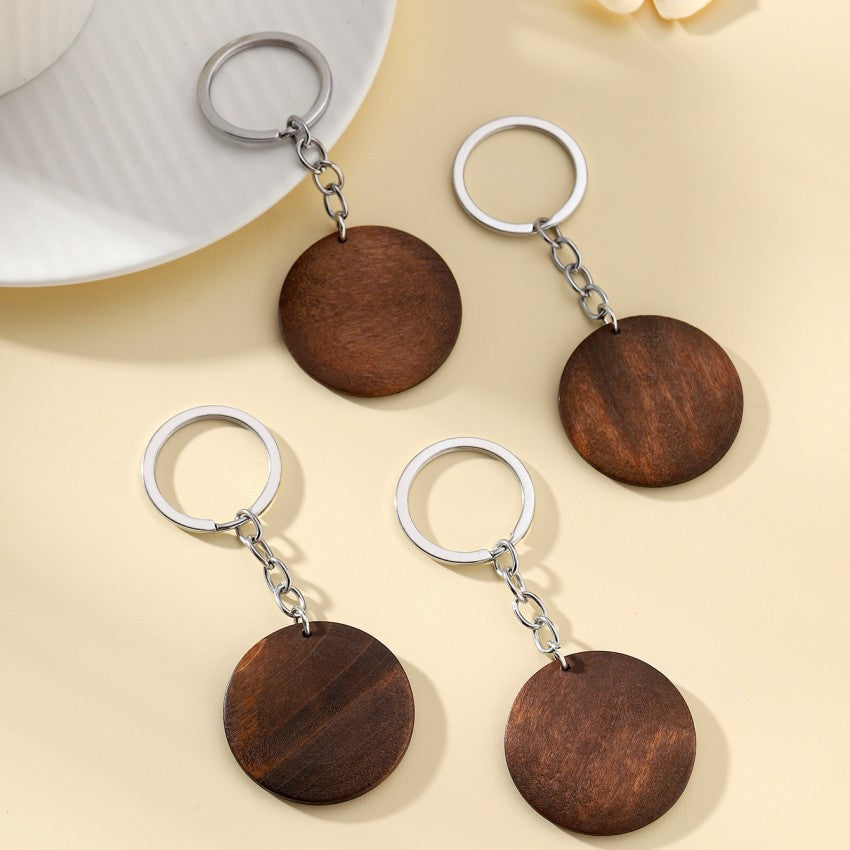 Wholesale DIY Blank Round Wood Chip Keychain