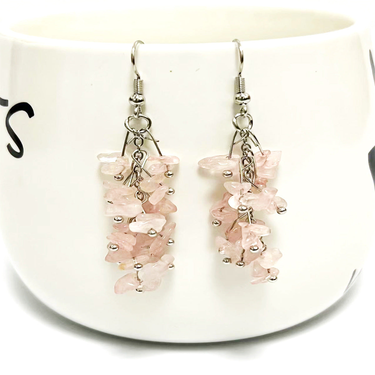 Wholesale Crystal Colorful Sweet Natural Crushed Stone Tassel Earrings