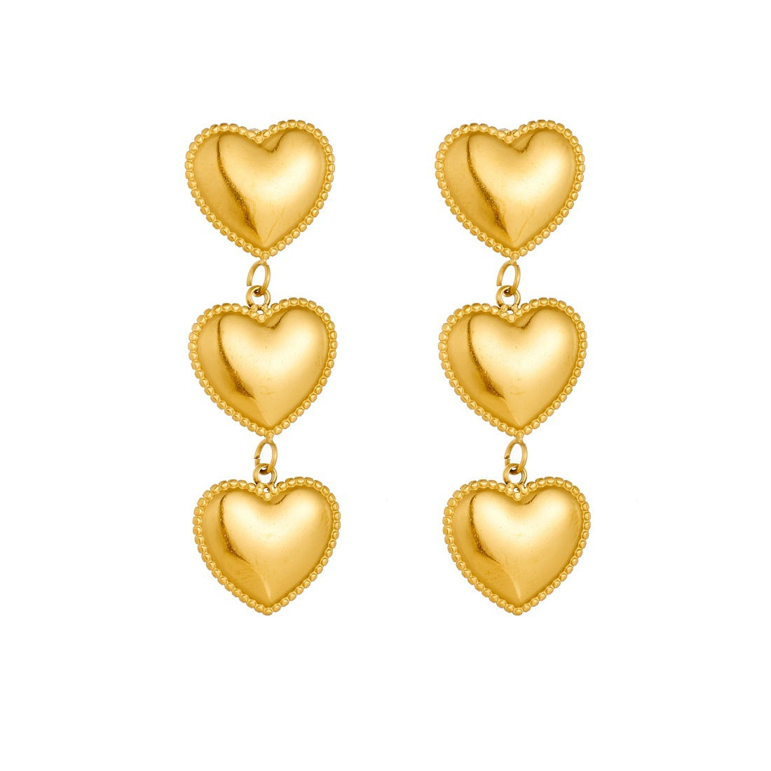Wholesale Polished gold-plated heart-shaped long stainless steel earrings