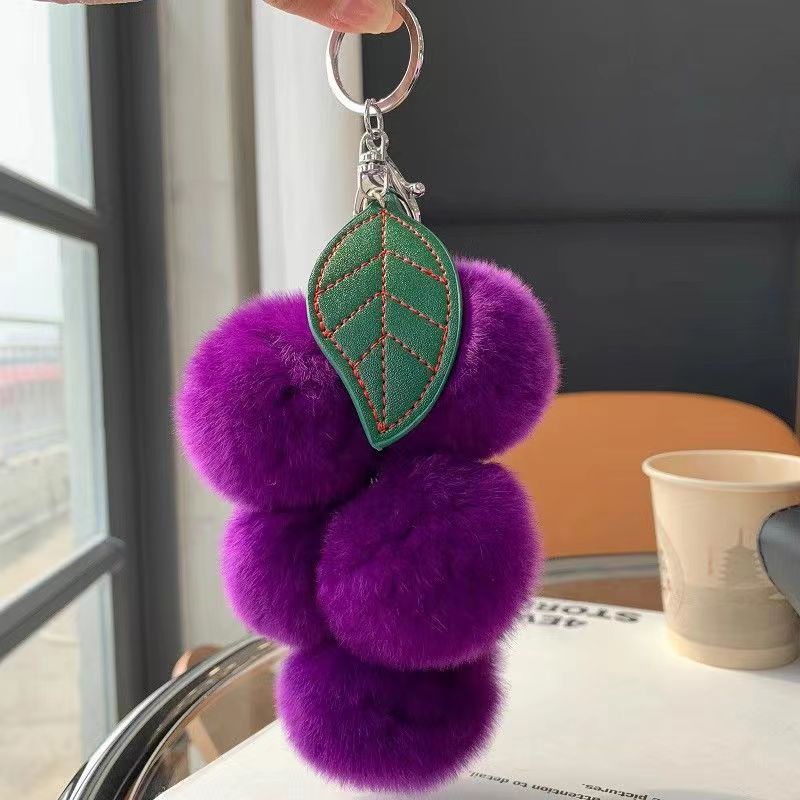 Wholesale Cute Grape Imitation Rex Rabbit Fur Plush Ball Keychain