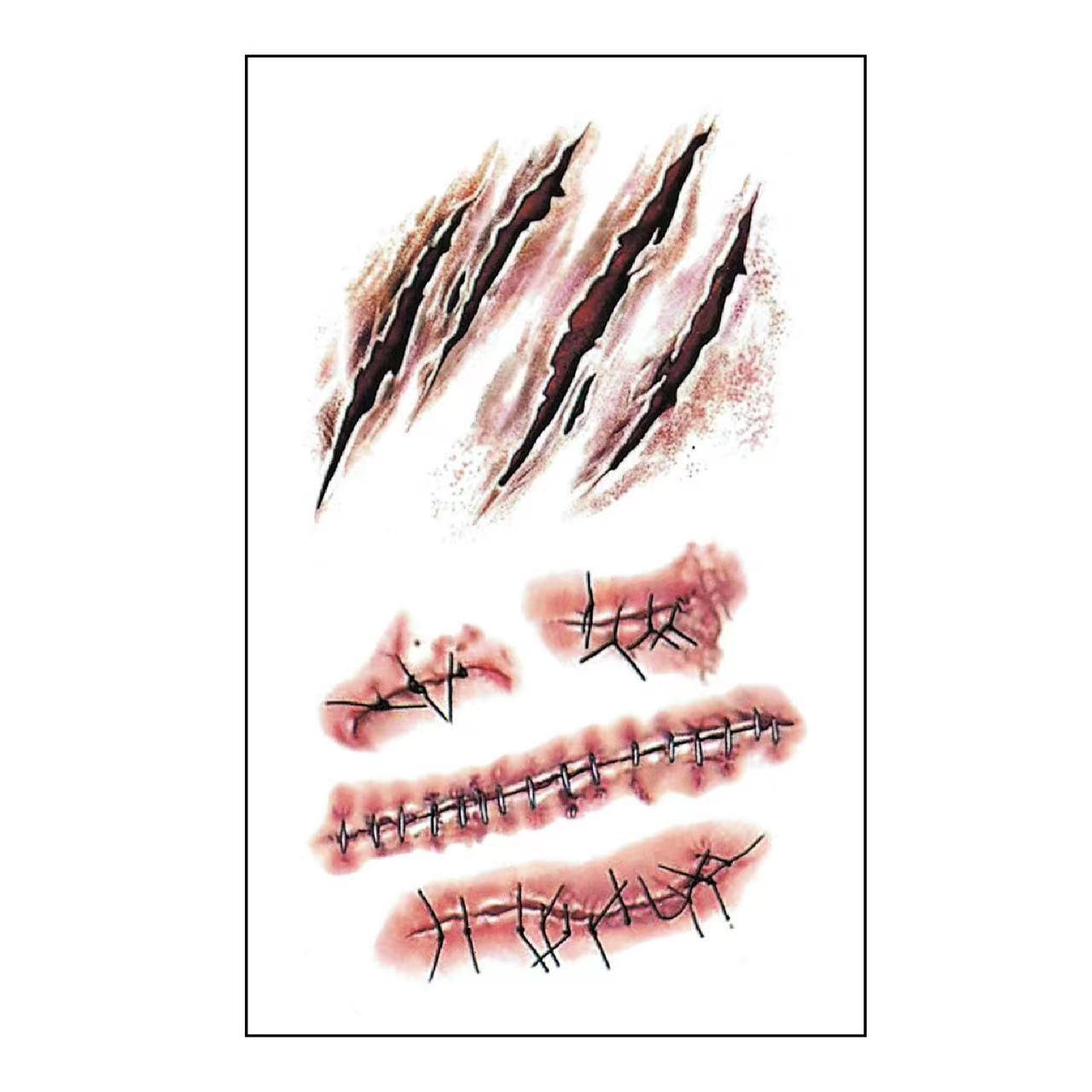 Wholesale 5pcs/pack Halloween Realistic Scar Tattoo Sticks Tooth Marks Scratches Stitch Wound Scars Horror Party Tattoo Sticks
