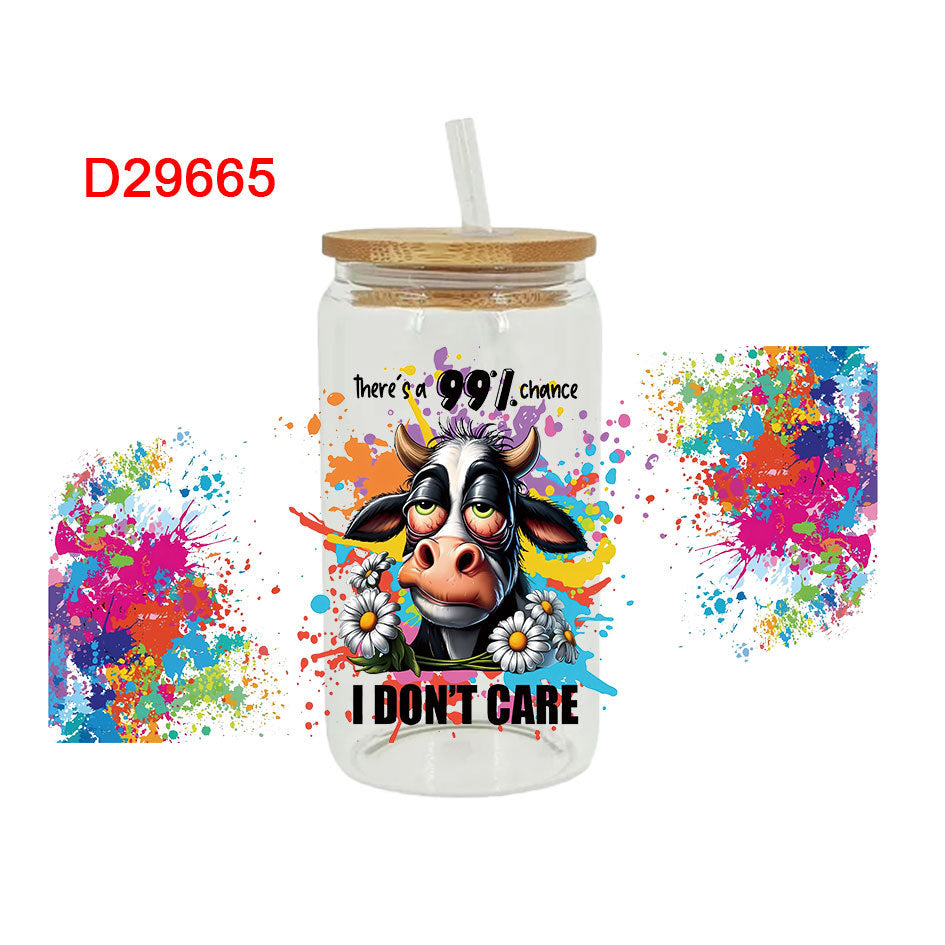Wholesale Cute cartoon sunflower cow 16oz Cup UV DTF Wraps