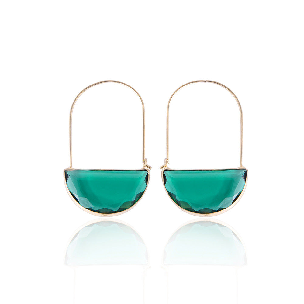 Wholesale Green semi circle inlaid semi precious gemstone earrings