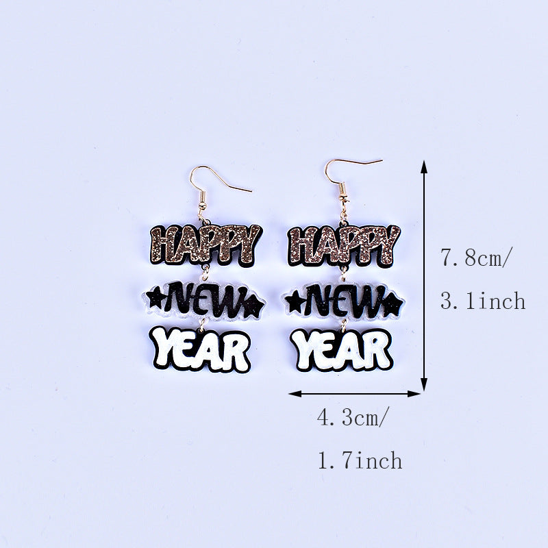 Wholesale HAPPY NEW YEAR Acrylic Earrings