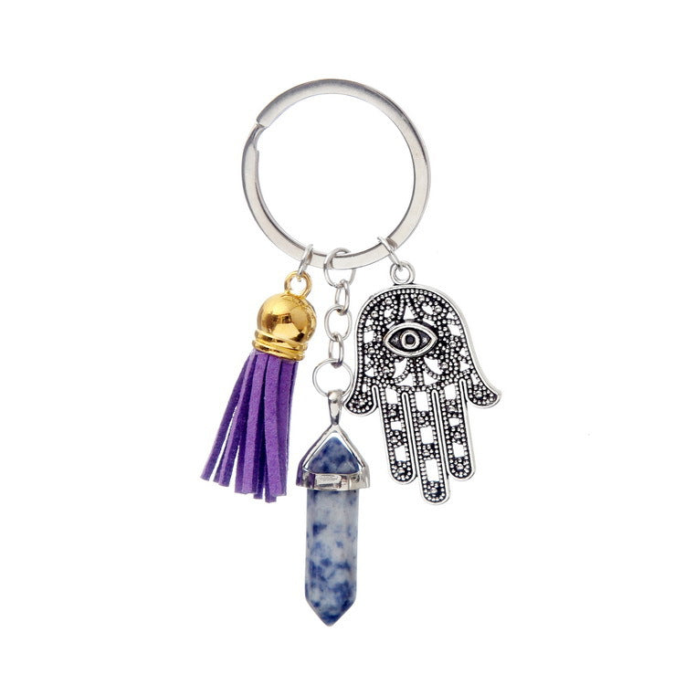 Wholesale Hand Palm Tassel Multicolor Crystal Hexagon Pillar Accessories Alloy Keychains