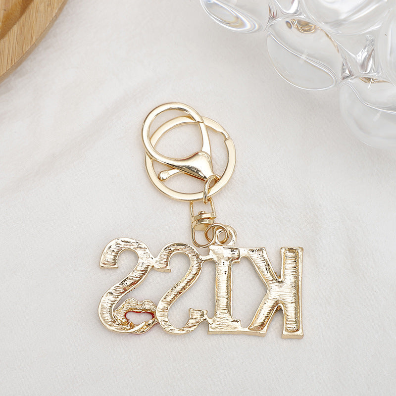 Wholesale Zinc Alloy Diamond Kiss Red Lip Keychain