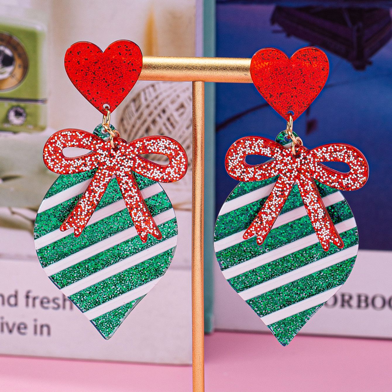 Wholesale Love Bow Valentine' s Day Acrylic Earrings