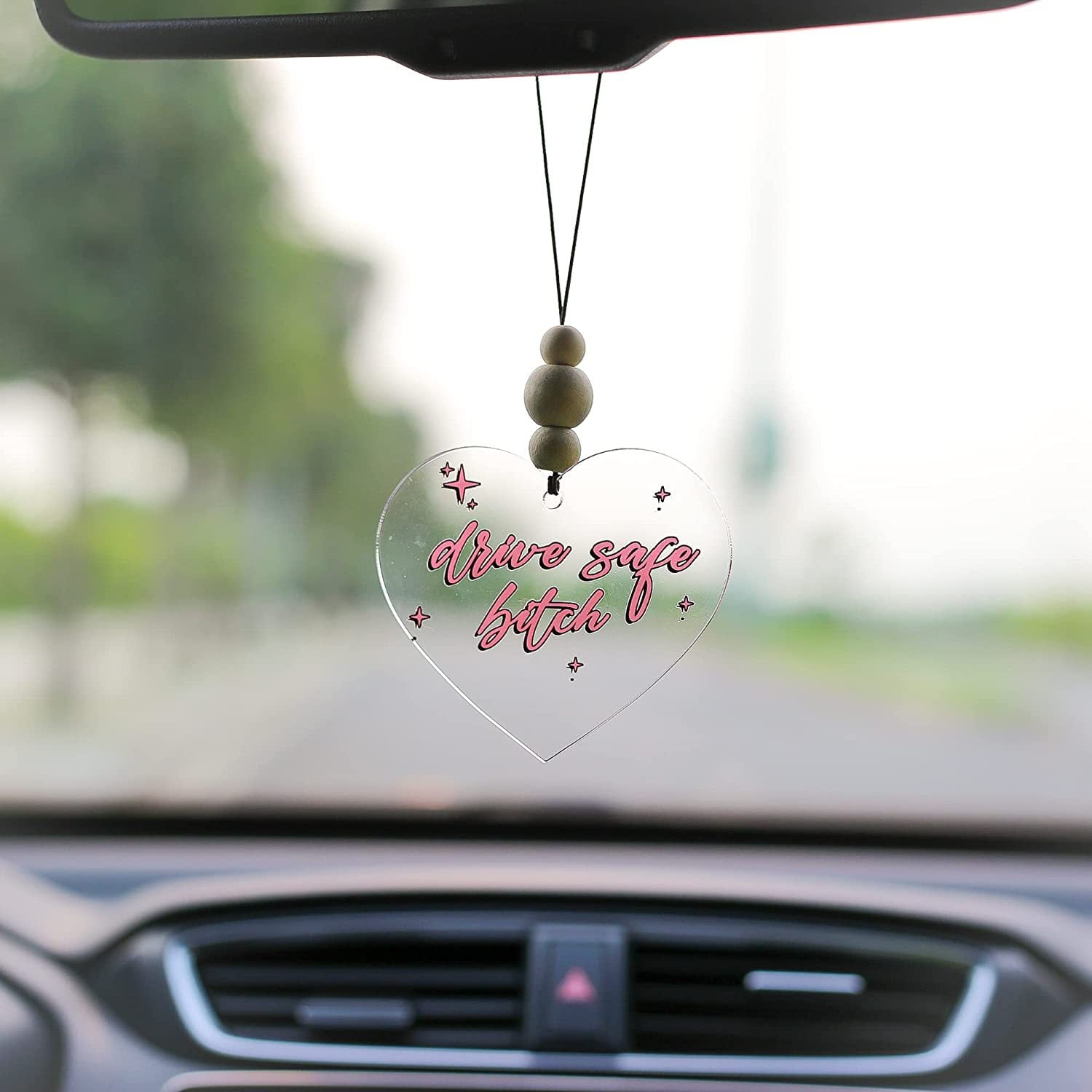Wholesale Pink Heart Rearview Mirror Beaded Acrylic Car Accessories