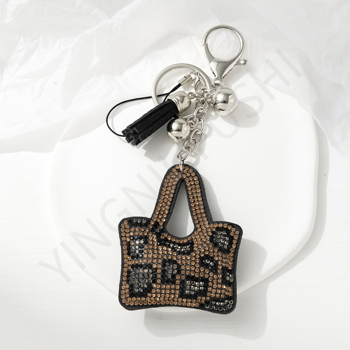 Wholesale Velvet Leopard Print Diamond Keychains